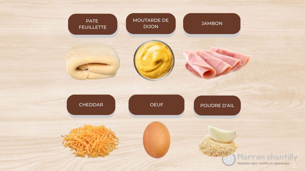 Ingrédients du feuilleté jambon et fromage